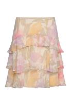 Floral Crinkle Georgette Tiered Skirt Lyhyt Hame Pink Lauren Ralph Lau...