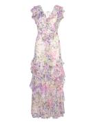 Floral Ruffle-Trim Georgette Gown Maksimekko Juhlamekko Multi/patterne...