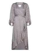 Blossom Printed Wrap Midi Dress Polvipituinen Mekko Grey Malina