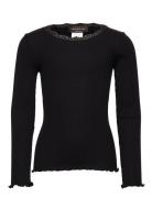 Silk T-Shirt W/ Lace Tops T-shirts Long-sleeved T-shirts Black Rosemun...