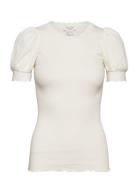 Organic T-Shirt W/ Lace Tops T-shirts & Tops Short-sleeved Cream Rosem...
