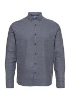 Johan Herringb Flannel Shirt Tops Shirts Casual Blue Kronstadt