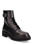 Buckled Calfskin Lug Boot Shoes Boots Ankle Boots Ankle Boots Flat Hee...