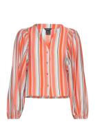 Blouse Olivia Stripe Tops Blouses Long-sleeved Orange Lindex