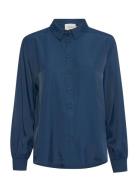 Crnola Long Sleeve Shirt Tops Blouses Long-sleeved Blue Cream