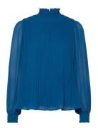 Msmia High Neck Smock Blouse Tops Blouses Long-sleeved Blue Minus