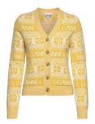 Logo Wool Mix Cardigan Tops Knitwear Cardigans Yellow Ganni