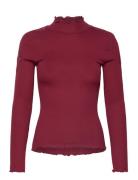 Silk T-Shirt W/ Lace Tops T-shirts & Tops Long-sleeved Red Rosemunde