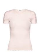 Silk T-Shirt W/ Lace Tops T-shirts & Tops Short-sleeved Pink Rosemunde