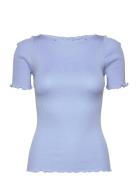 Silk Boat Neck T-Shirt Tops T-shirts & Tops Short-sleeved Blue Rosemun...