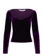 Low-Cut Velvet T-Shirt Tops Blouses Long-sleeved Purple Mango