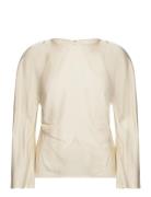 Mackenzie Wide Sleeve Draped Blouse Tops Blouses Long-sleeved Cream Ma...