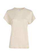 Linen Blend C-Nk Top Ss Tops T-shirts & Tops Short-sleeved Beige Calvi...