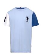 Player 3 Colour Block Tshirt Tops T-shirts Short-sleeved Blue U.S. Pol...