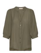 Fqmaira-Shirt Tops Blouses Short-sleeved Khaki Green FREE/QUENT
