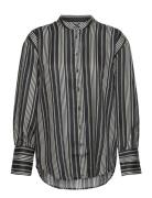 Relaxed Striped Stand Collar Shirt Tops Shirts Long-sleeved Black GANT