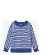 Anchor Stripe Ls Pullover Tops Knitwear Pullovers Blue Fliink