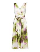 Crinkle Satin Midi Dress With Floral Print Polvipituinen Mekko Green E...