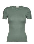 Silk T-Shirt W/ Lace Tops T-shirts & Tops Short-sleeved Green Rosemund...