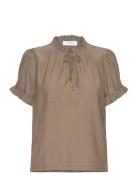 Blouse W/Ruffles Tops Blouses Short-sleeved Brown Rosemunde