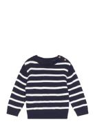 Striped Knit Sweater Tops Knitwear Pullovers Navy Mango