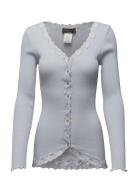 Silk Cardigan W/ Lace Tops Knitwear Cardigans Grey Rosemunde