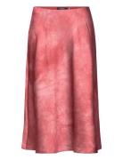 Tie-Dye-Print Satin Skirt Polvipituinen Hame Red Lauren Ralph Lauren