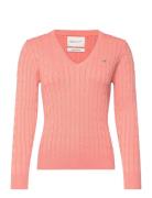 Stretch Cotton Cable V-Neck Tops Knitwear Jumpers  GANT