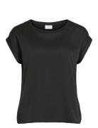 Viellette S/S Satin Top - Noos Tops T-shirts & Tops Short-sleeved Blac...