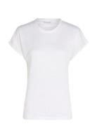 Linen Blend C-Nk Top Ss Tops T-shirts & Tops Short-sleeved White Calvi...