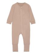 Nightsuit Ls - Bamboo Pyjama Sie Jumpsuit Haalari Beige Minymo