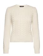 Cable-Knit Puff-Sleeve Sweater Tops Knitwear Jumpers Cream Lauren Ralp...