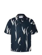 Slhrelax-Rajesh Shirt Ss Aop Tops Shirts Short-sleeved Navy Selected H...