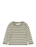 Striped Cotton-Blend Sweater Tops Knitwear Pullovers Green Mango