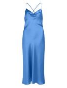 Objsateen S/L Midi Dress E Div Maksimekko Juhlamekko Blue Object