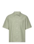 Cotton Linen Mateo Stripe Shirt Ss Tops Shirts Short-sleeved Green Mad...