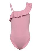 Asymmetric Ruffle Swimsuit Uimapuku Uima-asut Pink Mango