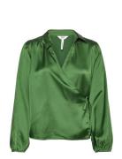 Objsateen Ls Wrap Top A Div Tops Blouses Long-sleeved Green Object