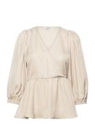 Adara-M Tops Blouses Long-sleeved Beige MbyM