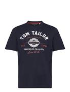 T-Shirt With Logo Print Tops T-shirts Short-sleeved Navy Tom Tailor