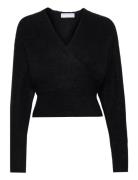 Mohair Cross-Over Sweater Tops Knitwear Jumpers Black Cathrine Hammel
