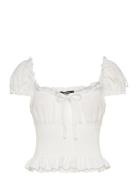 Smock Frill Top Tops Blouses Short-sleeved Cream Gina Tricot