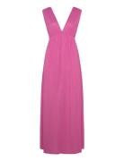 Deep V Maxi Dress Maksimekko Juhlamekko Pink Gina Tricot