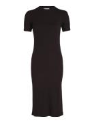 Modal Rib Slit Detail Midi Dress Polvipituinen Mekko Black Calvin Klei...