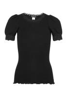 Organic T-Shirt W/ Lace Tops T-shirts & Tops Short-sleeved Black Rosem...