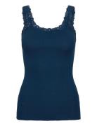 Rwbabette Sl Deep Back Lace Top Tops T-shirts & Tops Sleeveless Blue R...