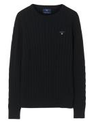 Stretch Cotton Cable C-Neck Tops Knitwear Jumpers Black GANT