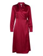 Objsateen Tania Ls Wrap Dress A Div Polvipituinen Mekko Red Object
