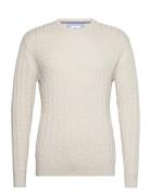 O-Neck Cable Knit Tops Knitwear Round Necks Cream Lindbergh