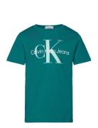 Ck Monogram Ss T-Shirt Tops T-shirts Short-sleeved Blue Calvin Klein